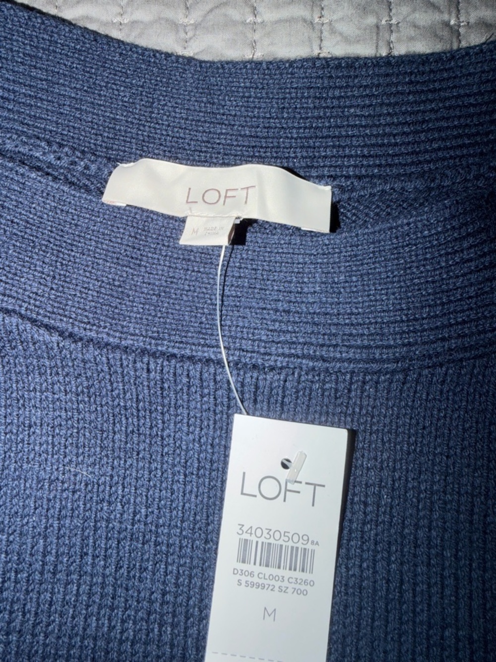 LOFT Navy Ribbed Crewneck Sweater